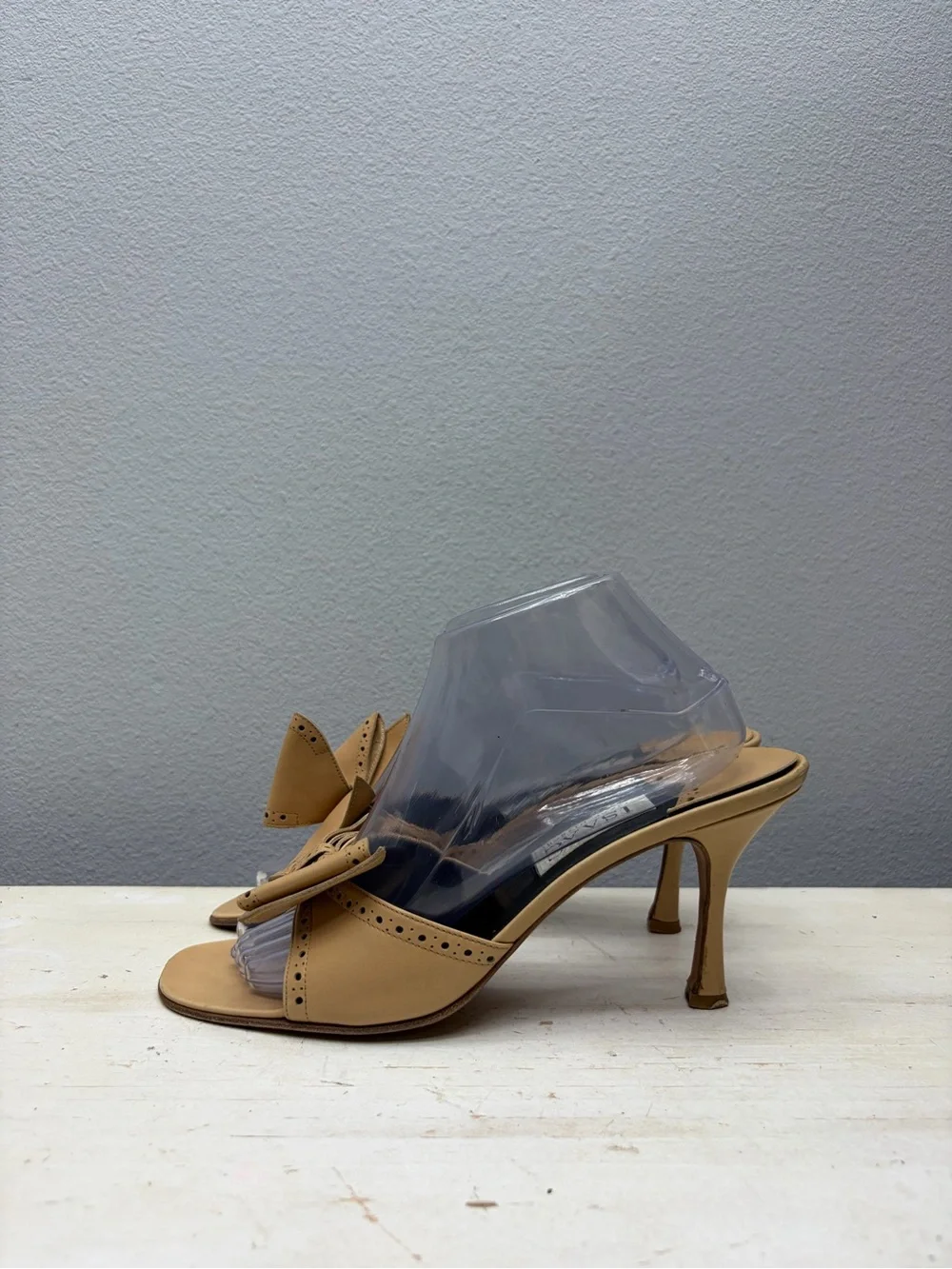 Isaac Mizrahi Brown Leather Open Toe Bow Slide Pumps Size 10